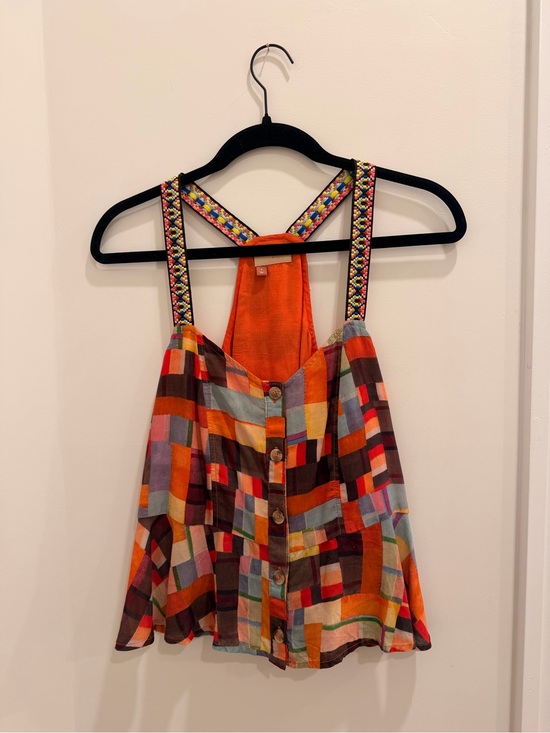 Pilcro Tops - Pilcro Multicolor Patchwork Button-Front Camisole — Orange, Red, Blue, Brown